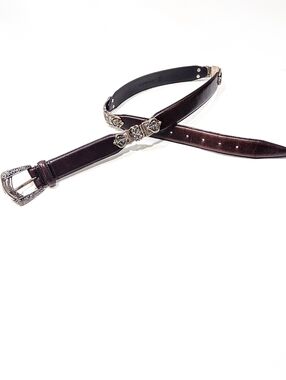 Fossil Western Brown Leather Belt Silver Tone Buckle Conchos Womens Size Medium